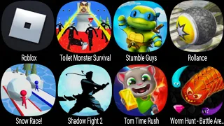 Roblox, Toilet Monster Survival, Stumble Guys, Rollance, Shadow Fight 2, Tom Time Rush, Worm Hunt