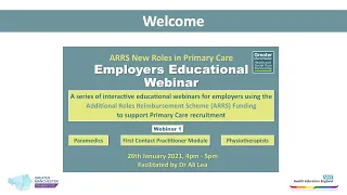 ARRS webinar 1 - Physiotherapists, Paramedics & First Contact Practitioners