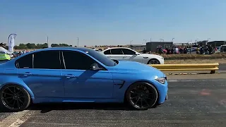 BMW F10 M5 loses control in a drag Race  against  BMW M3 F80...legendary driver