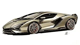 Realistic Car Drawing - Lamborghini Sian - Time Lapse