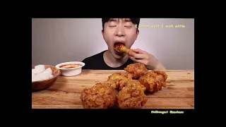 Sped up bites only mukbang asmr - SeaBear sweet honey butter fried chicken wings dakgangjeong