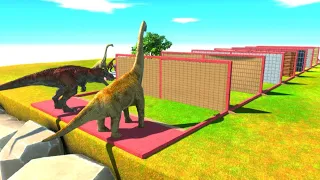 Harbivorus Dinosaur vs Carnivorous Dinosaur Race Through Blocks - animal revolt battle simulator