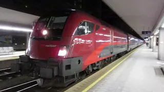 Austria: OBB Taurus electric loco departs from Linz Hbf on a Wien to Slazburg RailJet train