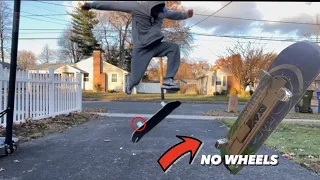 31 year old Heelflips skateboard with WOODEN LEGS! [ no wheels] @brailleskateboarding