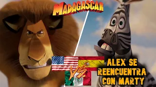 Alex se reencuentra con Marty | Madagascar El Reencuentro | Comparación|Ingles - Castellano - Latino