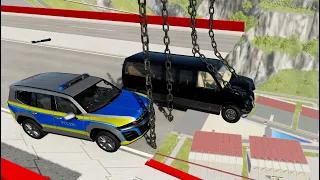 Jeep & Vans Open Bridge Jump With Vertical Giant Chain - BeamNG drive Chain Vs Cars Crashes