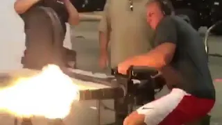 Rob Gronkowski Shooting a Mini Gun