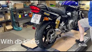 Yamaha XJR1300 stock exhaust / Delkevic with db killers / Delkevic without db killers