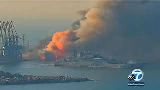 Ukrainians claim to have destroyed large Russian warship in occupied port of Berdyansk | ABC7