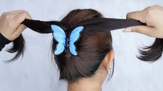 Very Easy Bun Hairstyle With Butterfly Claw Clip - Small Clutcher Juda Hairstyle For Medium Hair