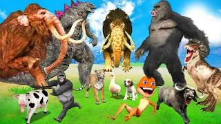 Monster Lion Mammoth vs Godzilla vs Kong vs Dinosaur Fight Cow Buffalo Tiger Dog Animal Revolt Battl