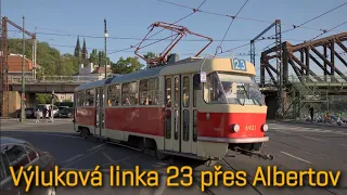 Výluková trasa linky 23 přes Albertov místo Zvonařky, 11.-12.8.2023 | 8K HDR
