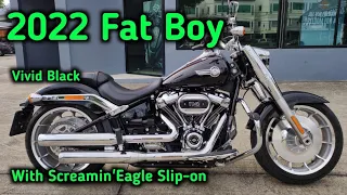 Fat Boy 2022 With Screamin' Eagle Slip on Walkaround Close up details + Rev