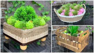 3 DIY  Flower Basket With Jute & Cardboard/ Jute Craft Ideas/ Cardboard Home Decor