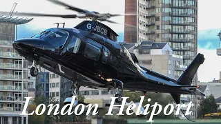 Agusta A109 landing, engine start and takeoff at London Heliport G-JBCB