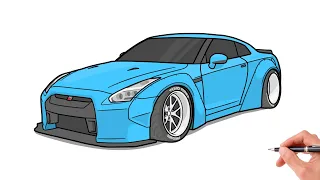 How to draw a NISSAN GT-R R35 LIBERTY WALK / drawing nissan gtr r 35 2007 sports car