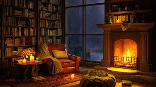 Cozy Reading Nook Ambience with Smooth Jazz Music - Rain on Window & Warm Fireplace Sounds for Sleep