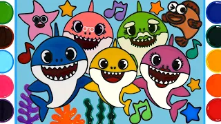 Baby Shark Family Jelly Coloring & Painting for Kids, Pinkfong  | Mewarnai Bayi hiu untuk anak anak