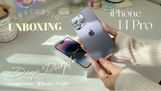 iPhone 14 pro Deep Purple 🍠 aesthetic unboxing + cute accessories | vlog by 14 pro