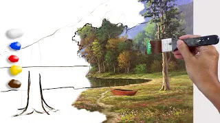 How to Paint Boat Beside the Lake in Acrylics /Time-lapse/ JMLisondra