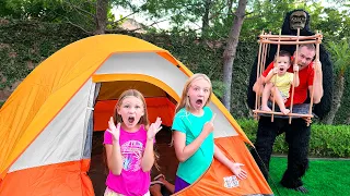 Captured by Gorilla While Camping!!! Our Dad Pranks Us!