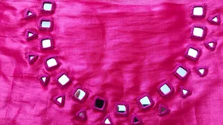 Mirrorwork design for kurti front neck. Square and triangle mirror work tutorial.