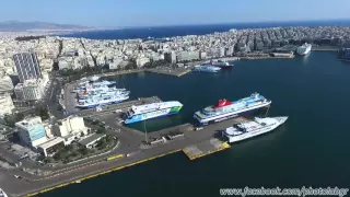 Aerial (drone) view - Piraeus port full of ships during strike