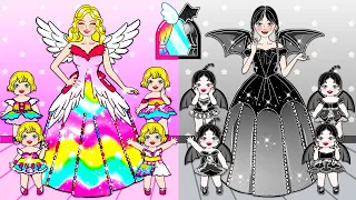 Barbie Mom Gave Birth to 4 Rainbow & Black BABIES - Barbie Family Handmade - DIY Arts & Paper Crafts