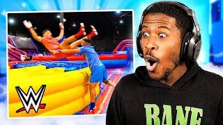 Reacting to WWE MOVES AT THE INFLATABLE PARK 2! 😱