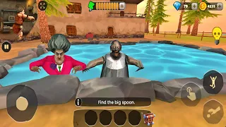 Miss T and Granny Swim in Pool Scary Teacher Stone Age New Update - Android Gameplay