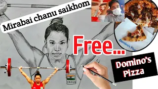 mirabai chanu saikhom Portrait Pencil sketch/ / Free Domino's Pizza for Chanu .