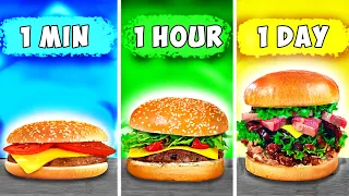 1 minuto vs. 1 hora vs. Hamburguesa de 1 día por VANZAI COCINANDO