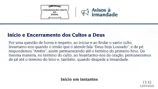 Culto Online CCB 12/07 2020 - 14:00 - Brás (Reunião da Mocidade)