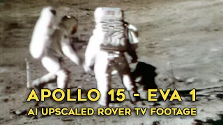 Apollo 15 EVA 1 AI Upscaled TV - Rover Camera Kinescope, Cleanup, Remastered, Hadley, Moon, 1971