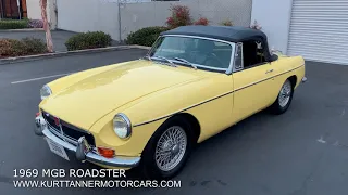 1969 MGB ROADSTER. PALE YELLOW WITH BLACK TRIM.