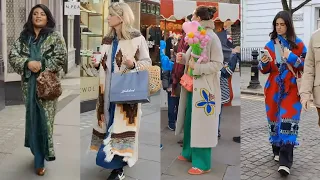 What stylish and fashionable people of London they are. Street Fashion . Warm cardigans and coats.