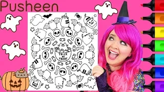 Coloring Pusheen Cat Halloween Treats Coloring Page Prismacolor Markers | KiMMi THE CLOWN