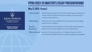 PFRH 2022-23 Master’s Essay Presentations - May 17 - Group 2