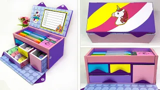 Pencil box with waste cardboard // How to make a desktop organizer