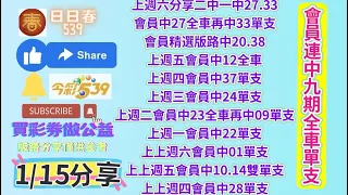 1/15會員又中35獨支、連續中10期全車獨支（買彩劵做公益）