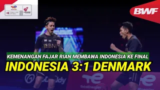 HASIL THOMAS CUP 2021 INDONESIA VS DENMARK, KEMENANGAN FAJAR RIAN MEMBAWA INDONESIA KE FINAL