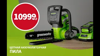 ТМ Greenworks / Цепная пила аккумуляторная Greenworks G40CS30. «Shop and Show» (сезон)