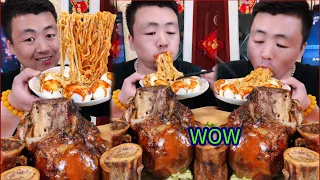 ASMR# Xiaofeng Eating NOODLES, Bone Marrow And EGG Eat Fast Food | Xiaofeng Mukbang Official #27