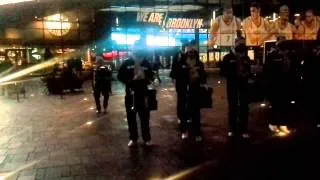 Brooklyn united drumline in front Barclay's