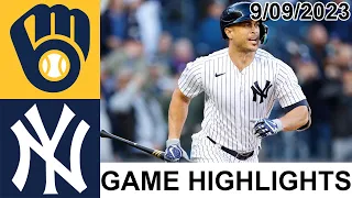 New York Yankees vs Milwaukee Brewers GAME HIGHLIGHTS  [TODAY] September 09, 2023