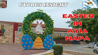 Easter Decorations at Ayia Napa Square Cyprus - Bunnies, Eggs & Candles.