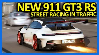 Street Racing Through Traffic with the NEW 2023 Porsche 911 GT3 RS!! (No Hesi)