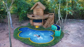 Build Most Perfect Small Bamboo  House,  Heat Pool, Water Park And Underground Swimming Pool