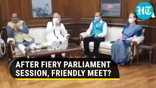 Watch: PM Modi, Sonia Gandhi, Amit Shah meet Lok Sabha speaker as Monsoon Session ends early
