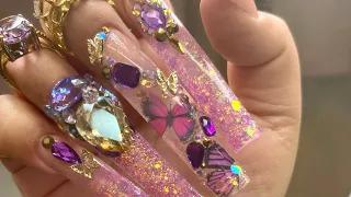 Encapsulated Butterfly Foil  Nails | Acrylic Nails